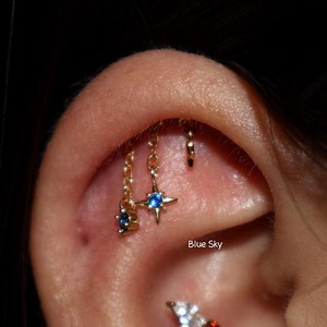 Right Ear Hidden Helix Chain Earring 925 Silver / Blue Star Dangle Earring / Push Pin Stud Earring /threadless Cartilage Helix Earring Stud - Etsy