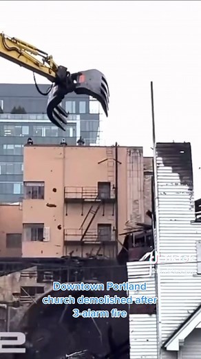 Church Demolition Process Captured by Excavator