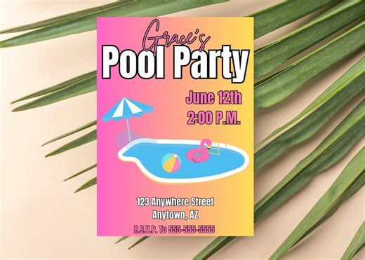 Editable Pool Party Invitation: Girl Swim Summer Invite Template - Etsy