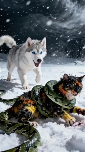 Puppy vs Python: A Rescue You Won’t Forget – Snowstorm #catlife #funny #cat