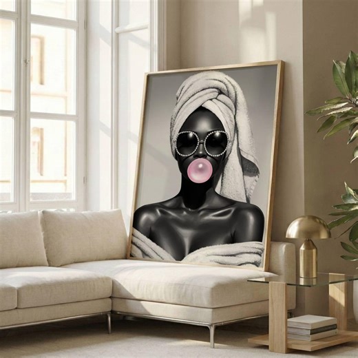 Black Girl Wall Art, Black Girl Bubble Gum, African American Wall Art, Pink Aesthetic Wall Art , Luxury Bathroom Wall Art, Digital Download - Etsy