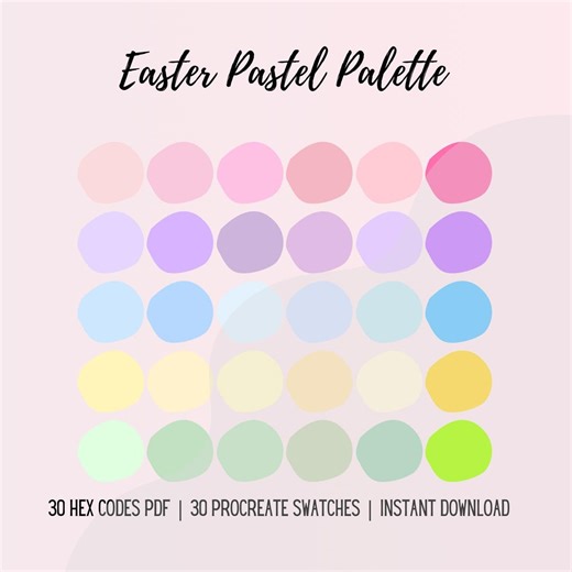 Easter Pastel Color Palette | 30 HEX Codes | Spring Color Palette | Procreate Swatches | Cute Bunny Aesthetic | Soft Pastel Colors - Etsy