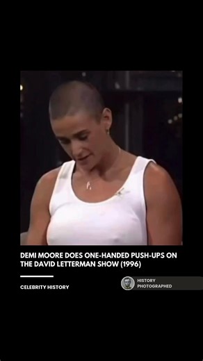 During her 1996 appearance on The Late Show, Demi Moore proved her "G.I. Jane" fitness by performing several one-handed push-ups on stage. The impressive display left David Letterman and the audience stunned, effectively silencing doubters about her physical preparation for the film. Credit: CBS | History In Pictures
