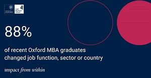 What difference can an Oxford MBA make to your career? We asked our 2023 graduating class where their MBA has taken their careers so far: 💼 88% changed job function, sector or country 💷 £91,198 was the average base salary post-MBA 🏢 alumni were employed at 127 companies worldwide 🌍 alumni were working 51 cities globally 🏦 32% are working in finance 💬 27% are working in consulting 📍 56% switched location Check out our full 2022-23 MBA employment report to find out what else our graduates h