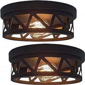 Farmhouse Ceiling Light Fixture,2-Light Hallway Light Fixtures,10.83 inch Black Flush Mount Ceiling Light for Kitchen Hallway Entryway,E26 Base（2 Pack）