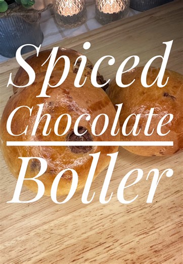Spiced chocolate boller ☕️ Soft buns with chocolate and warm spices Ingredients 450 g plain flour 70 g caster sugar 7 g yeast 1 tsp ground cinnamon 1/4 tsp ground cloves 1/4 tsp ground cardamom 1/2 tsp salt 250 ml warm milk 1 large egg 75 g unsalted butter (softened) 120-150 g chopped chocolate Method Mix the dry ingredients, add the milk and egg and knead 5-7 min Add the soft butter and knead another 5-7 min until smooth and elastic Cover and let cool use for 60-90 min (until doubled) Knead in 