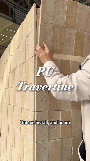 Wish I’d known it’s this affordable—who’d bother gluing real stone to walls? This is PU travertine, with a bumpy texture that’s indistinguishable from the real thing. #design #designer #wallart #decor #travertine #interiordesign #exteriordesign #storedesign #pu #decor | CU design collection