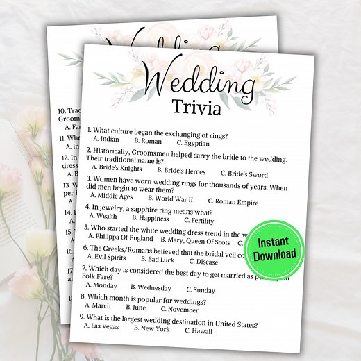 Wedding Trivia Game | Printable Bridal Shower Trivia Quiz | Bridal Shower Games | Wedding Quiz | Wedding Party Game | Instant Download PDF - Etsy