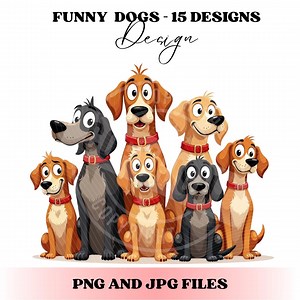 15 Funny Cartoon Dog Clipart – Quirky & Frazzled Puppy Pngs – Crazy Dogs Illustration Bundle – Digital Download Kit - Etsy