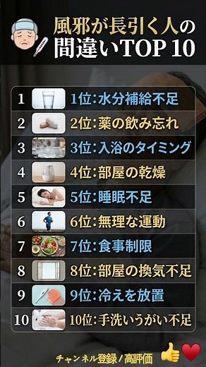 風邪が治らない原因はこれ！？😱間違いTOP10 #順位 #ランキング #風邪 #健康 #生活習慣 #シニア #予防 #豆知識 #間違い #体調管理 #セルフケア #ライフハック