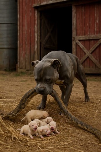 Pitbull protects newborn puppies from snake #animals #wildlife #cuteanimals #animalrescue #shorts
