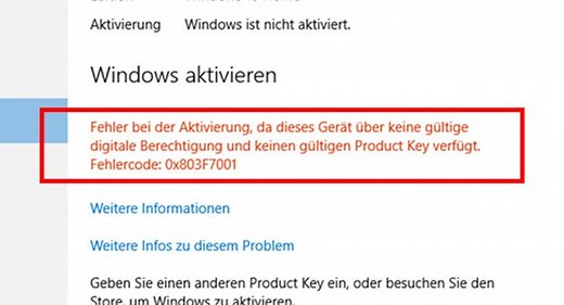 Lösung: Fehler 0x803f7001 – Kein gültiger Product Key in Windows 10