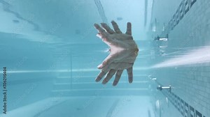 Female Hand Moving with Reflection in Underwater in Swimming Pool in Switzerland.
