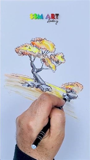 Autumn Tree Drawing in 13 Seconds! | SSM Art #shorts