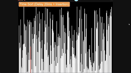 算法可视化：睡眠排序（延迟20毫秒，混合插入排序）
