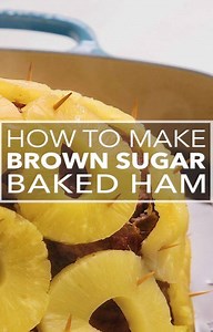 Go retro with this Brown Sugar Baked Ham with Pineapple! Massage brown sugar and spices into the ham 24 hours before you serve it. Cover with pineapple, and bake slow and low for a juicy, succulent Easter or Christmas ham. Full recipe here: https://www.simplyrecipes.com/recipes/brown_sugar_baked_ham_with_pineapple/ . #easter #easterdinner #easterham #ham #simplyrecipes | Simply Recipes