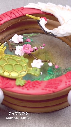 松竹梅鶴亀文をお菓子で描いてみました🌸 #アイシングクッキー #icingcookies #ステンドグラスクッキー #japan #春 #着物