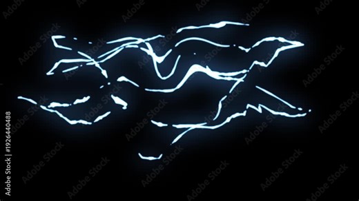 Electric thunderstorm flash FX, abstract lightning bolt energy animation, anime style power strike with glowing plasma arcs, dynamic storm effect overlay on black screen transparent background. 4k