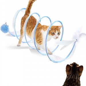Cat Tunnel Toy,S Type Foldable Cat Tunnel Spring Toys, Cat Spring Toy Cat Toy for Indoor Cats Play Exercise, Blue