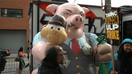 Workers picket outside Amazon facilities