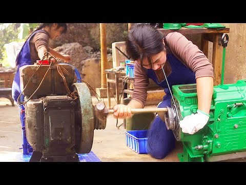 The Genius Girl Repairs a Giant Diesel Engine, and Her Teeth are Working hard (Full Video)