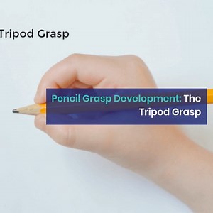 What is the tripod pencil grasp? Read more here > https://www.growinghandsonkids.com/what-is-a-pincer-grasp.html Today we’re going to take a look at pencil grasp development, particularly the tripod grasp. What is a Tripod Grasp? The tripod grasp is a three-fingered grasp that typically develops between the ages of 4 and 6 to sometimes 7 years old. For this grasp, a child holds the pencil between the thumb and index finger with the pencil resting on the middle finger. The 4th and 5th fingers (ri