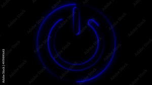 Neon glowing power button icon animated on a black background ,The appearance of neon symbol power off ,alpha channel Premultiplied