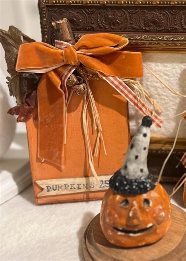 Handmade Fall Pumpkin Decor, Velvet Ribbon, Farmhouse Rustic Wood - Etsy