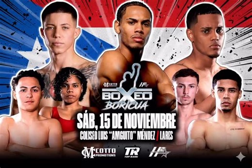 🥊🔥 ¡Boxeo Boricua llega a Lares! 🔥🥊 Este 15 de noviembre, el Coliseo Luis “Amiguito” Méndez será el epicentro del boxeo puertorriqueño 🇵🇷💥 ✨ Cartelera estelar ✨ 🏆 Yan Carlos “Dangerous” Santana – defensa título NABO OMB 👑 Jordy “El Príncipe” Cardona – invicto de Lares ⚡ Yadiel Alomar – súper prospecto 126 lbs 💥 Malik “El Emblema” Quiñones – poder de Guayanilla 🌟 Belisa López De Jesús – tercera presentación profesional ⚔️ Kenny Romero vs Shaiel Pérez – choque de invictos 🎟️ Boletos en