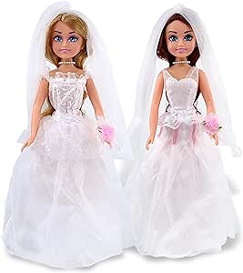 Mozlly Bride Dolls for Girls - Blond Hair Magical Princess Bride Doll Playset for Girls and Boys, White Wedding Dress Toy Doll Playsets for Magical Wedding Pretend Play Dress Up Toy - Set of 2