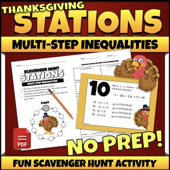 Solving Multi Step Inequalities Activities Thanksgiving Task Cards Math Centers