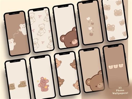 Más de 30 fondos de pantalla minimalistas de osos beige - Fondo de pantalla estético de animales - Ilustración neutra y tierna - Fondo tecnológico - Descarga instantánea - Etsy México