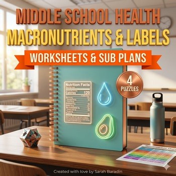 Middle School Health Macronutrients and Nutrition Labels Sub Plans Crossword
