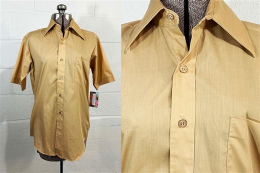 Vintage 70s Safari Shirt: Tan Short Sleeve Button-up, M/L - Etsy