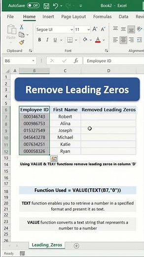 How to Remove Leading Zeros in Excel