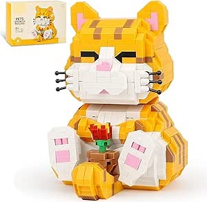 QLT QIAOLETONG Cute Animal Micro Mini Building Blocks Kit, Orange Cat Micro Bricks Building Toys for Adults, Party Favors for Kids 8-12+, Birthday Gift, Carnival Prizes (834 PCS)