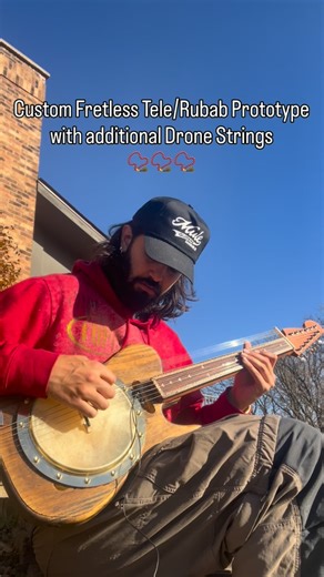 Zakariya Khan on Instagram: "Fretless/Tele Rubab Prototype with 6 drone strings, a custom inlayed neck and goat skin banjo drum 📿📿📿 My homage to the Afghan Rubab 🤲🏼 #fretlessguitar #telecaster #pakistani #rubab #luthier #customguitar #raga"