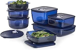 Tupperware Brand Vent ‘N Serve 7 Container Set - Prep, Freeze & Reheat Meals + Lids - Dishwasher, Microwave & Freezer Safe - BPA Free