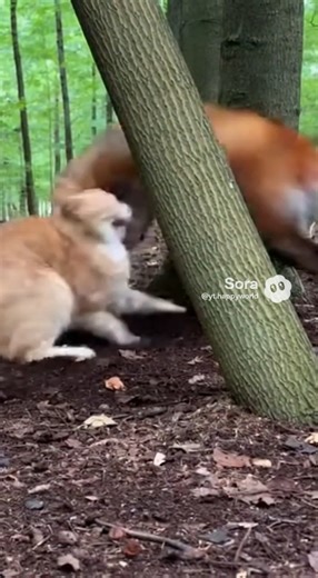Unbelievable! Cat and Wild Fox Play Fight in the Woods 🌳🧡