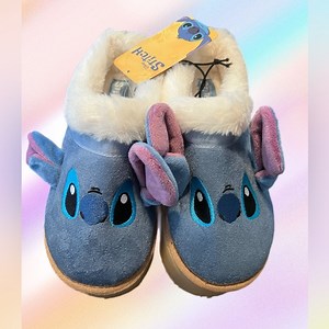 Disney Stitch Plush Blue Faux Fur Lined Slippers 🌺