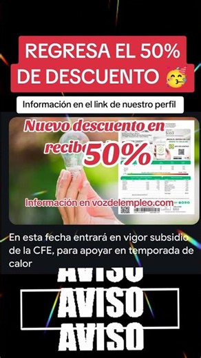 Regresa el 50% de descuento en recibos de luz ✅