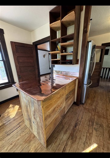 A hand-crafted copper countertop, custom-designed and built by the owner for the next tenant of this Elysian Heights home. Warm, sculptural, and meant to age beautifully over time — where craftsmanship meets everyday living. #customdesign #ArtisanDetails #ArchitecturalDetails #LosAngelesHomes #kitchendesign