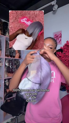 Full Frontal Grey Bob Wigs: 100% Human Hair