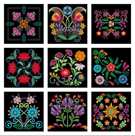 Mexican Flowers, Bundle of 9 Amazing Embroidery Machine Designs, 6 Sizes, From 8cm to 22cm - Etsy