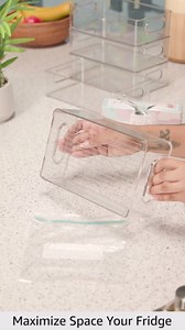 Stackable Refrigerator Organizer Bins, 6 Pack Clear Kitchen Organizer Container Bins with Handles and 20 PCS Plastic Bags for Pantry, Cabinets, Shelves, Drawer, Freezer - Food Safe, BPA Free 10"L