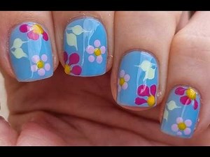 Dainty Blue Nails With Colorful Floral Nail Art | Easy DIY Nail Tutorial