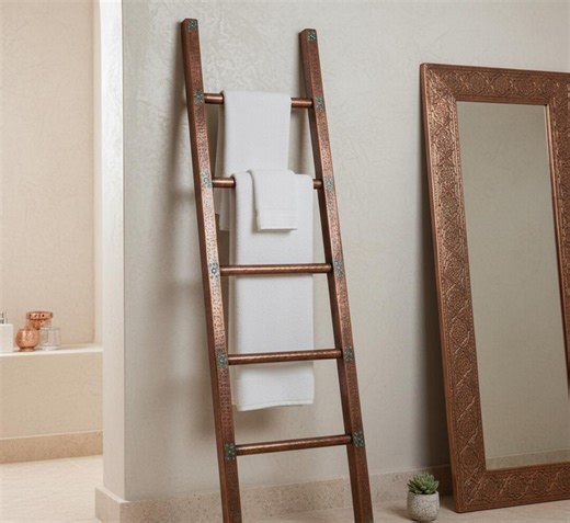Handmade Hammered Copper Towel Ladder – Moroccan Artisan Bathroom Decor - Etsy