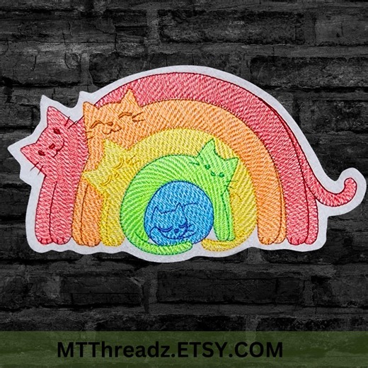 Rainbow Cat Embroidered Patch, Stretching Cats Iron on Applique, Colorful Funny Kitty Sewing Patch - Choose Size - Etsy