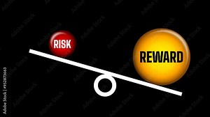 Risk reward on balance scale concept animation. Transparent 4K Alpha Channel. Seamless loop. Perfect for financial concepts and business presentations.