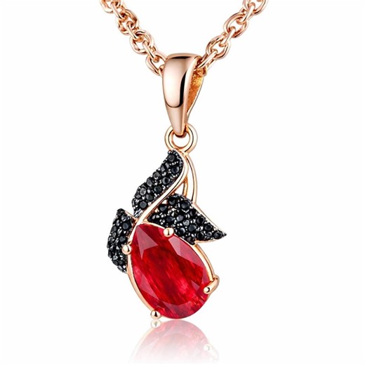 Ruby Pendant Necklace 925 Sterling Silver 14K (585) Gold Plated Black Zircon Elegant Jewelry - Etsy
